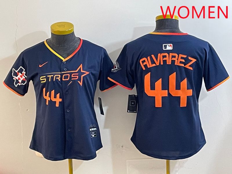 Women Houston Astros #44 Alvarez Drak Blue Three generations Joint Name 2025 Nike MLB Jersey style 4108